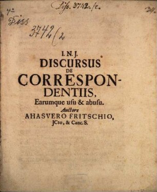 Discursus De Correspondentiis, Earumque usu & abusu