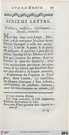 Sixième lettre: Toilette, coëffure, habillement, bijoux, éventail
