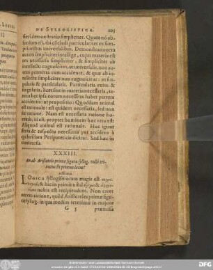 XXXIII. An ab Aristotele primae figurae syllog. rectè tributus sit primus locus? Affirmo.