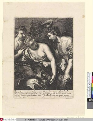 [Meleager bringing the head of the Calydonian wild boar to Atalanta; Meleagros übergibt Atalante den Kopf des Kalydonischen Ebers]