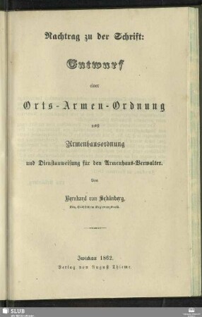 [2]: Nachtrag : nebst Armenhausordnung und Dienstanweisung für den Armenhaus-Verwalter