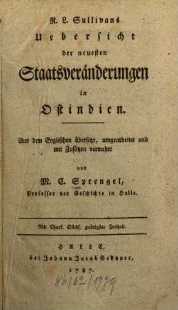 R. L. Sullivans Übersicht der neuesten Staatsveränderungen in Ostindien