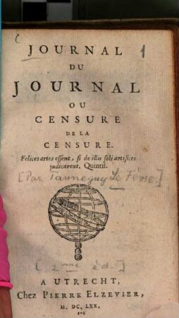 Journal du journal ou Censure de la censure. 1670
