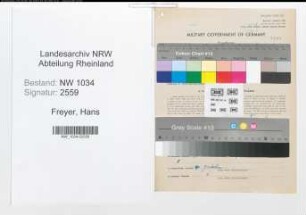 Entnazifizierung Hans Freyer , geb. 05.12.1908 (Stabsfeldwebel)