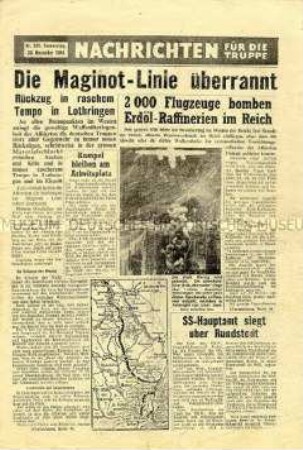 Nachrichtenblatt der US-Armee für die deutsche Wehrmacht u.a. zur Überwindung der Maginot-Linie durch die Alliierten