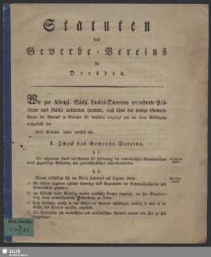Statuten des Gewerbe-Vereins in Dresden