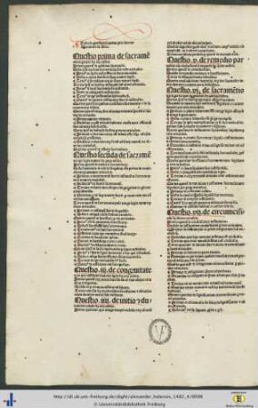 Tabula questionis quaerte partis summe Alexandri de Ales.
