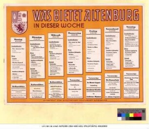 Originaltitel: Was bietet Altenburg in dieser Woche 26. Juli bis 1. August 1948 Mitgeteilt vom Städtischen Kulturamt Altenburg