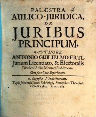 Palaestra aulico-iuridica de iuribus principum