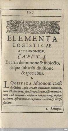 ELEMENTA LOGISTICAE ASTRONOMICAE. Cap. I - VI