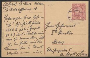 Brief an Ludwig Strecker  und B. Schott's Söhne : 1918