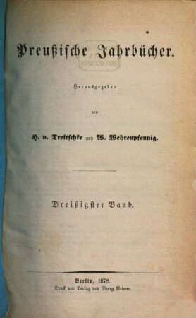 Preußische Jahrbücher. 30. 1872