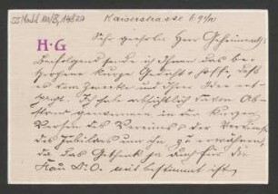 Brief an Ludwig Strecker  und Mainzer Liedertafel : o.D. [Datumsangabe "1/10" ohne Jahr]