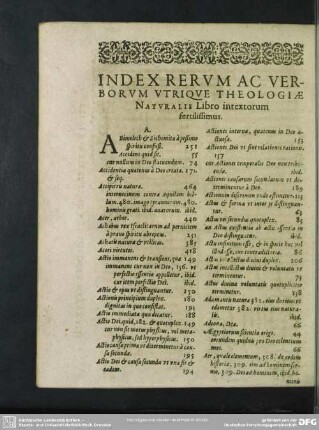 Index Rerum Ac Verborum Utrique Theologiae Naturalis Libro intextorum fertilissimus