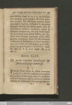 Artic. CLXV. De poena explitatae hereditatis & furti a coniuge commisso.