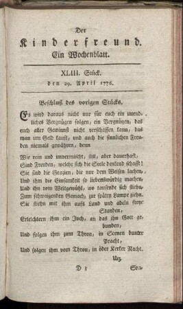 XLIII. Stück den 29. April 1776