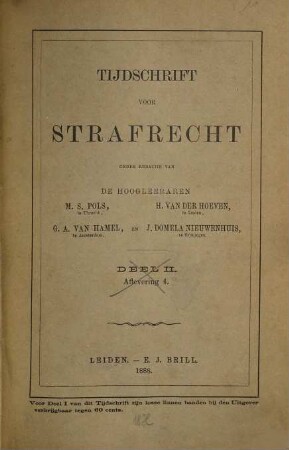 Tijdschrift voor strafrecht. 2,a. 1888 = Deel II. Aflevering 4