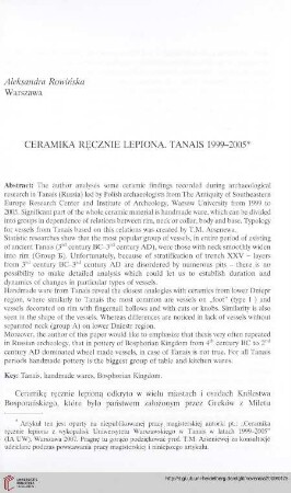 20: Ceramika ręcznie lepiona : Tanais 1999-2005