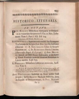VI. Historico-Literaria.