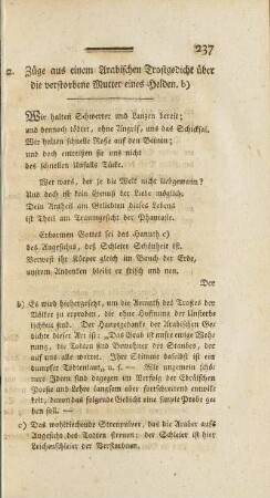 2. Züge aus einem Arabischen Trostgedicht über die verstorbene Mutter eines Helden.