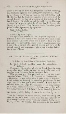On the problem of the fifteen school girls.