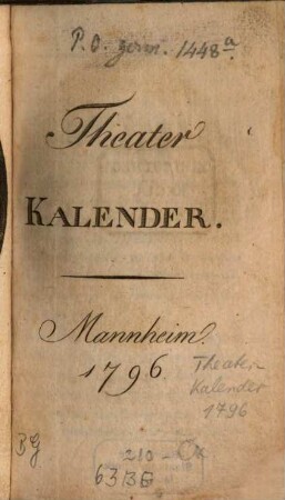 Taschenbuch fürs Theater. 1796