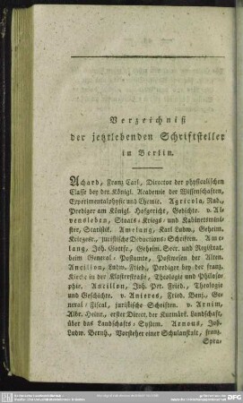 Verzeichniß der jetztlebenden Schriftsteller in Berlin