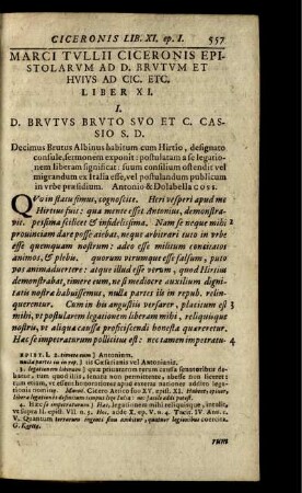 Marci Tullii Ciceronis Epistolarum Ad D. Brutum Et Huius Ad Cic. Etc. Liber XI.