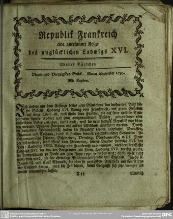 Republik Frankreich eine anerkannte Folge des unglücklichen Ludwigs XVI. : Mit Kupfern