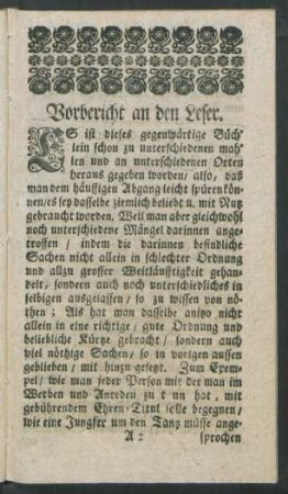 Vorbericht an den Leser.