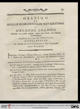 Oratio de Scholae Heidelbergensis instauratione a Georgio Joanne