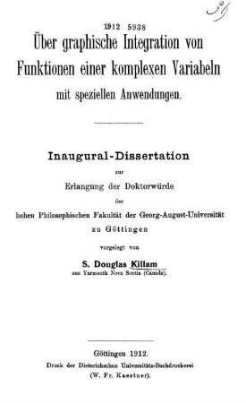 Über graphische Integration von Funktionen einer komplexen Variabeln mit speziellen Anwendungen