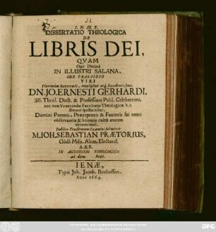 Dissertatio Theologica De Libris Dei,
