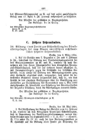 Bildung eines Fonds zur Sicherstellung der Dienstalterszulagen bei vom Staate unterstützten nichtstaatlichen höheren Lehranstalten : [C. Höhere Lehranstalten]