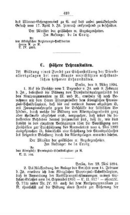 Bildung eines Fonds zur Sicherstellung der Dienstalterszulagen bei vom Staate unterstützten nichtstaatlichen höheren Lehranstalten : [C. Höhere Lehranstalten]