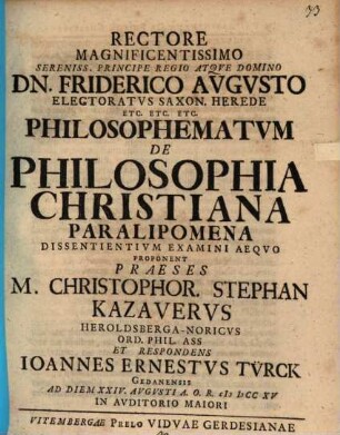 Philosophematum de philosophia christiana paralipomena