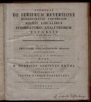 Formulae De Serierum Reversione Demonstratio Vniversalis Signis Localibus Combinatorio-Analyticorum Vicariis Exhibita