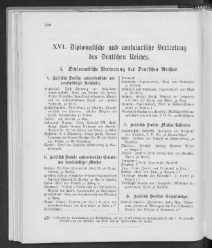 XVI. Diplomatische und consularische Vertretung des Deutschen Reiches.