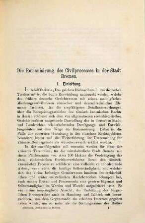 Die Romanisirung des Civilprocesses in der Stadt Bremen