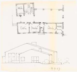 Heilig-Geist-Kirche, Bad Oeynhausen Gemeindehaus: Ansicht, Grundriss (Lichtpause von Inv.Nr. 38014)