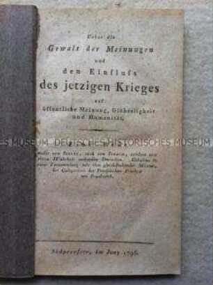 Broschüre über die Bildung der öffentlichen Meinung im Zusammenhang mit den Koalitionskriegen