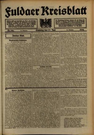 Zweite Ausgabe vom Samstag, den 27. Juni 1914.