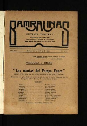 Las mentes del Pampa Funes : pieza campera en un acto, dividido en dos cuadros