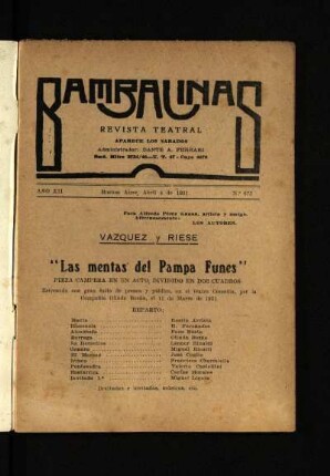 Las mentes del Pampa Funes : pieza campera en un acto, dividido en dos cuadros