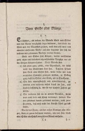 I. Vom Gelde oder Münze.