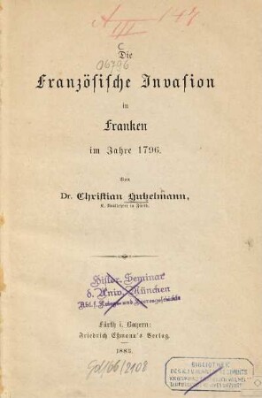 Die französische Invasion in Franken im Jahre 1796