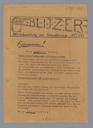 Betriebszeitung "Kameraden! Es ist GEFAHR im Verzug."