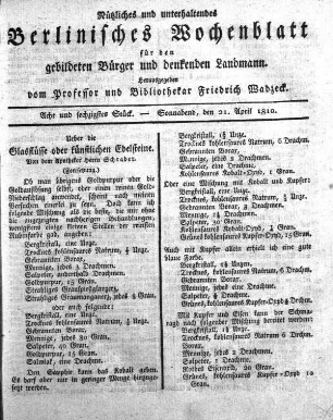 Acht und sechzigstes Stueck, Sonnabend, den 21. April 1810.
