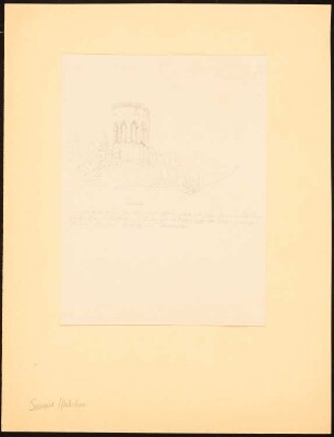 Kirchenruine, Samaria: Perspektivische Ansicht des Chores, nach einem Stahlstich von David Roberts 1836, nach einer Zeichnung von Bravebridge (s. a. Stahlstich von Ch. Daumerlang, 1845/50)