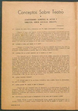 Conceptos sobre teatro : (cuestionario sometido al actor y directoa, señor Nicolas Jmeliov)